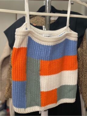 Frnch Paris Colorblock Knit Tank Top Blue Orange Green Cropped Size L